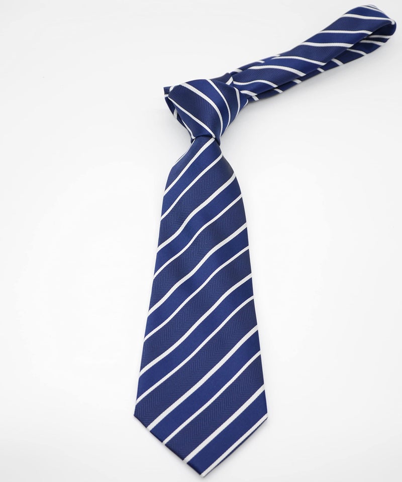 Geotae Zerun New Classic Men's Striped Silk Tie Necktie (Striped Blue/White) - Image 5